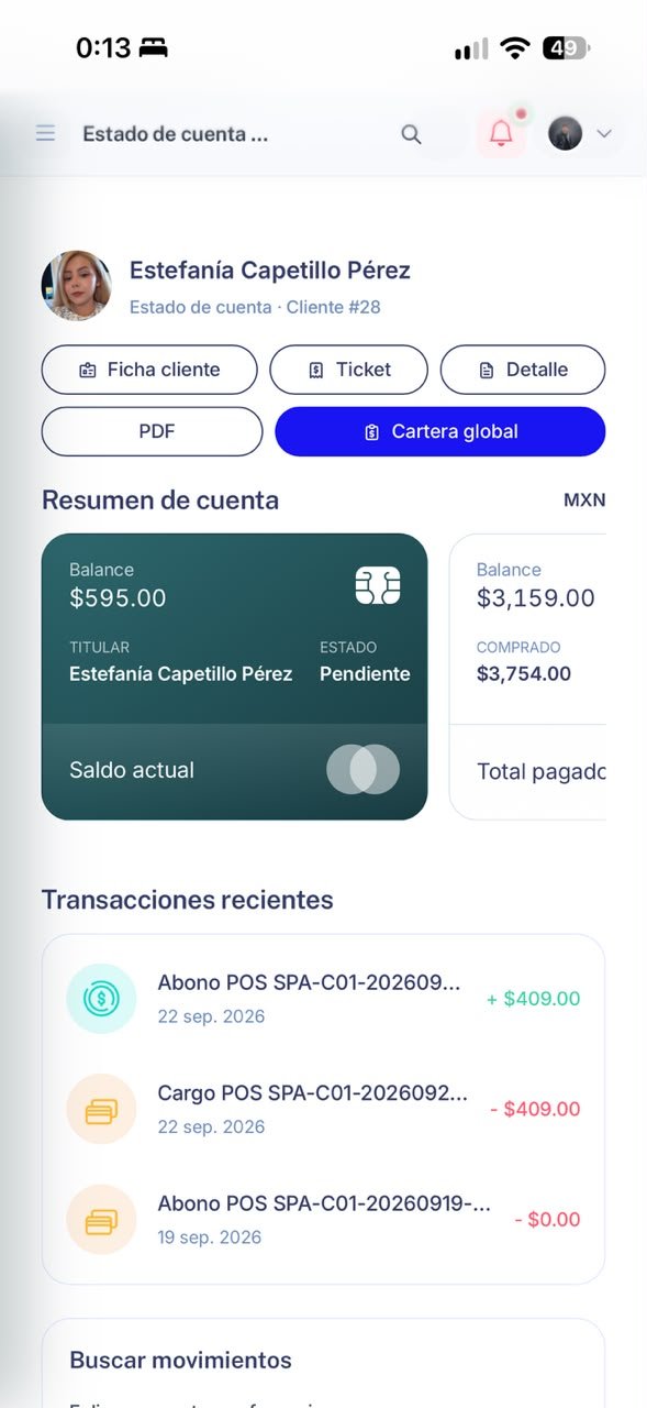 Vista móvil de QUTIS mostrando estado de cuenta y movimientos